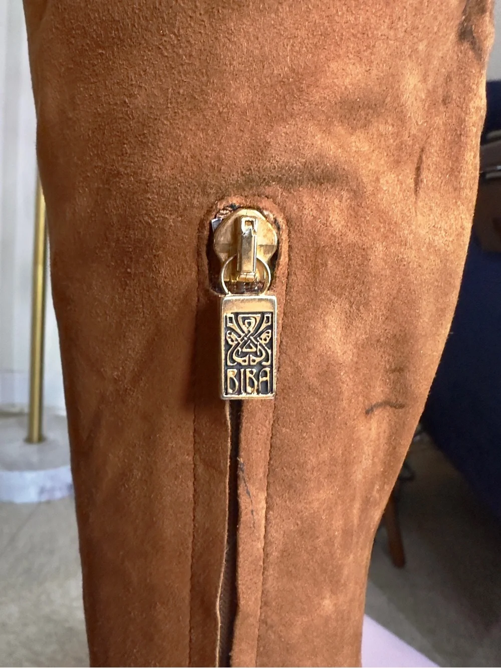 Vintage Biba size 9 Cognac Suede Over-the-Knee Block Heel Boots